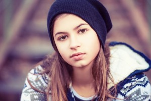 Beauty Teenage Girl In Hat Outdoors